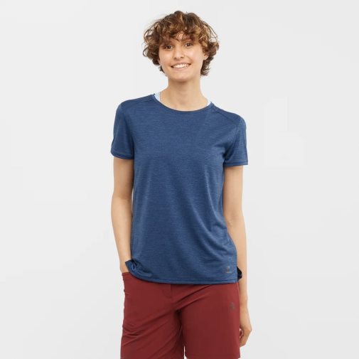 Navy Salomon Outline Summer Short Sleeve Women's T-Shirts | PH 58371N